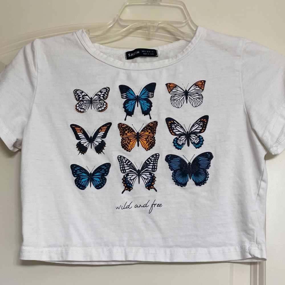 Juniors Shein White Butterfly Crop Top size 4